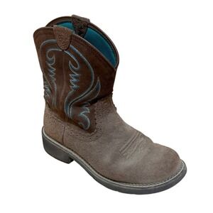 Ariat Boots Women 11 B Brown Teal Suede Western Cowgirl Festival Rodeo Workwear